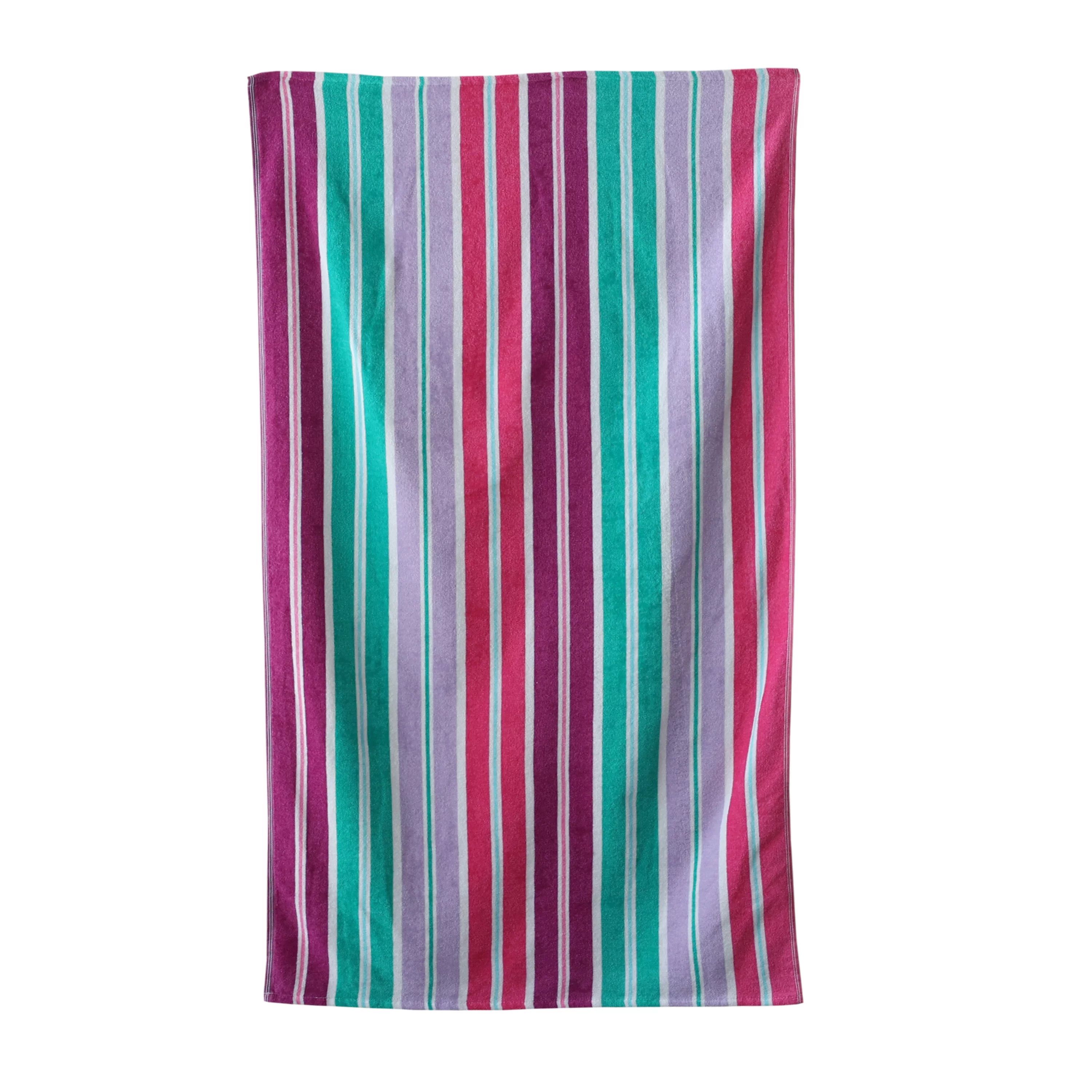 Mainstays Velour Beach Towel, Pink Green Stripe, Multi-Color , 28x60 | Walmart (US)