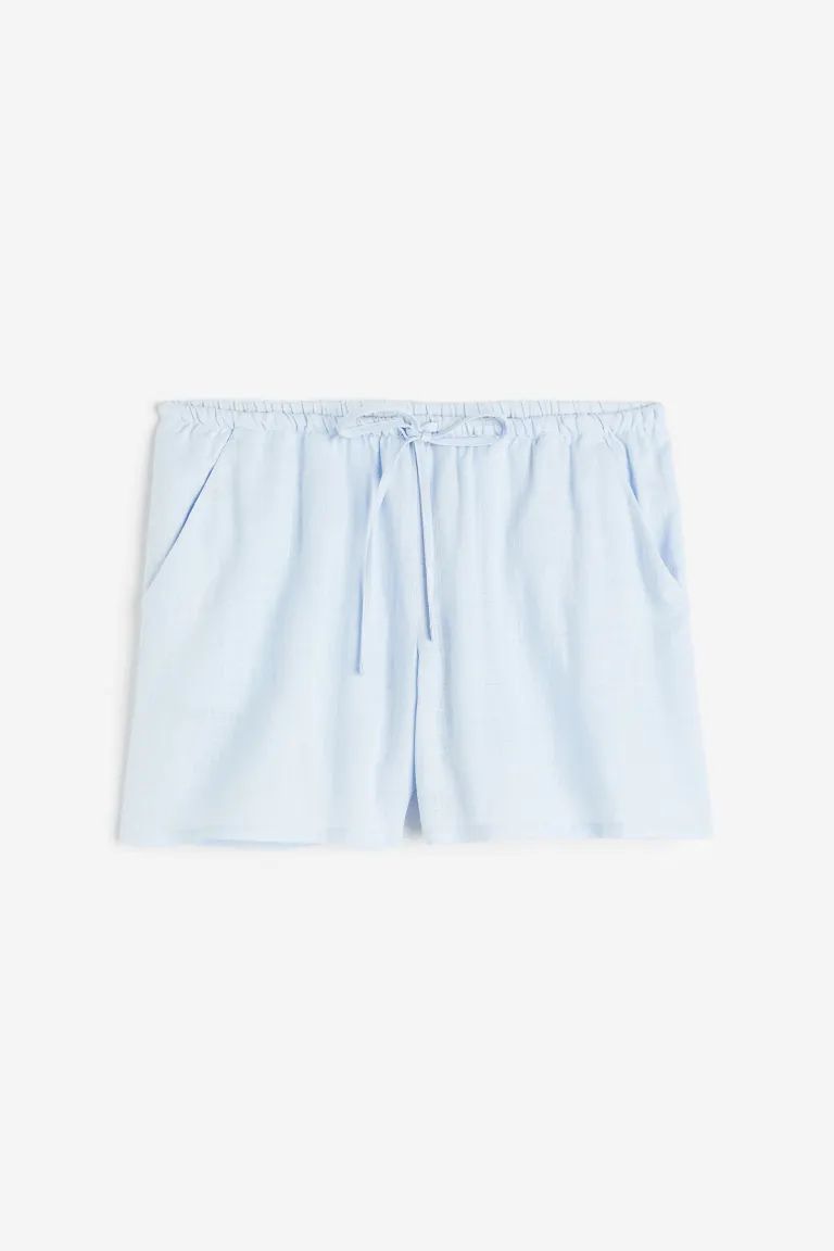 Linen-blend pull-on shorts - Light blue - Ladies | H&M GB | H&M (UK, MY, IN, SG, PH, TW, HK)