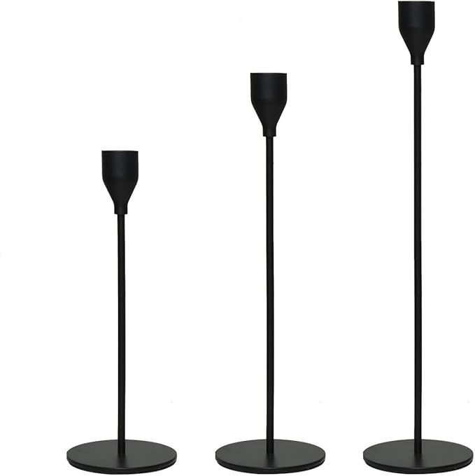 Gonioa Set of 3 Metal Black Candle Holders for Taper Candles Matte Candlestick Stand Modern Home ... | Amazon (US)
