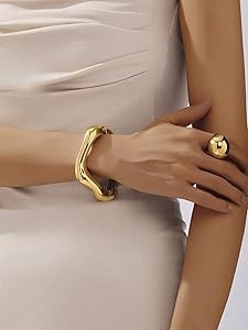 Chunky Gold Bangle Bracelet for Women,Thick Gold Plated Cuff Bangles,Hinged Arm Cuff Jewelry for ... | Amazon (US)