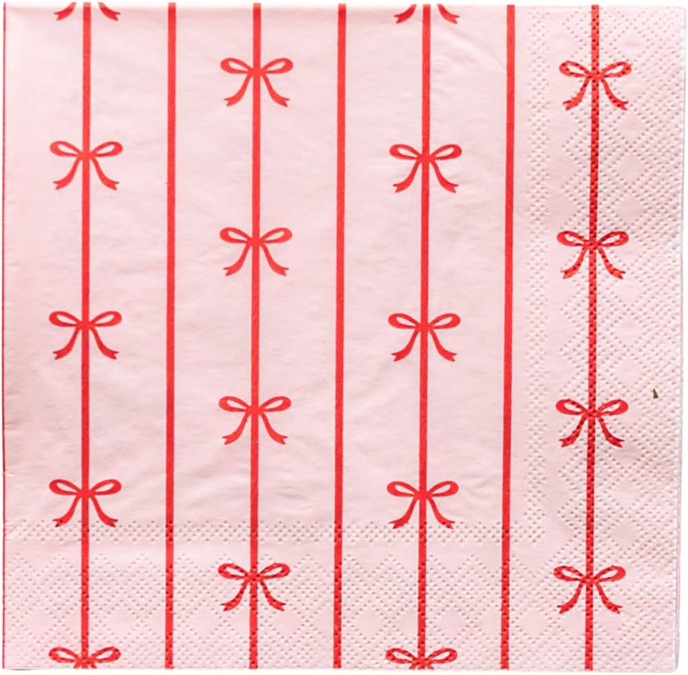 Bonjour Fete Red and Pink Bow Large Paper Napkins | Premium Party Table Decor, Holiday Decoration... | Amazon (US)