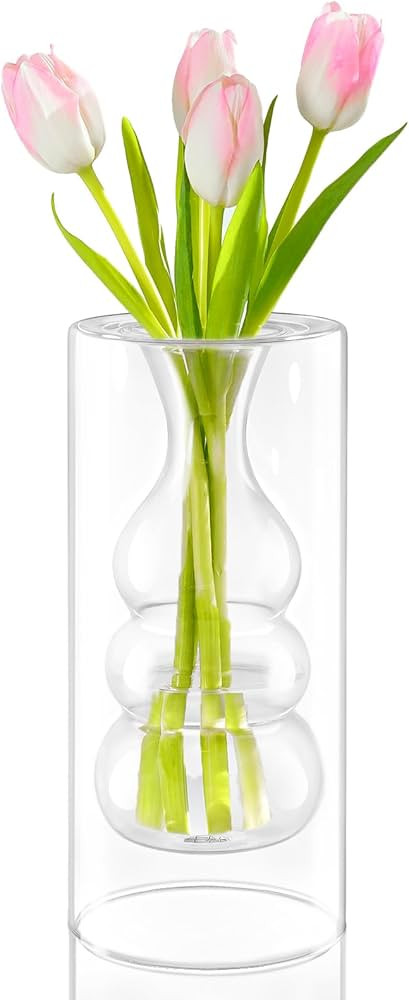 ZENS Clear Glass Bubble Flower Vase, Modern Hand Blown Hollowed Out Glass Vase for Wedding Decora... | Amazon (US)