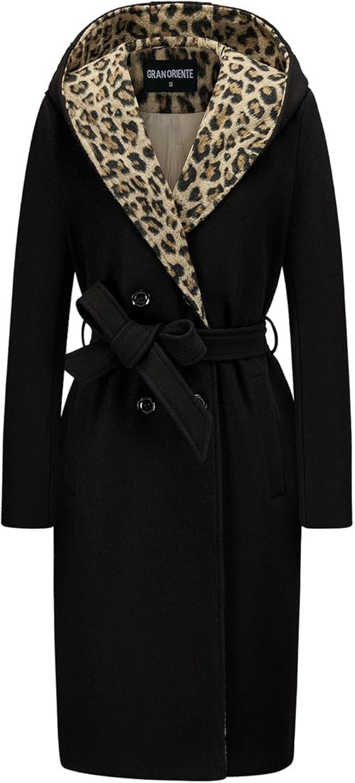 GRAN ORIENTE Winter Mid Length Pea Coats For Women With Leopard Hood,Long Dressy Trench Button Do... | Amazon (US)