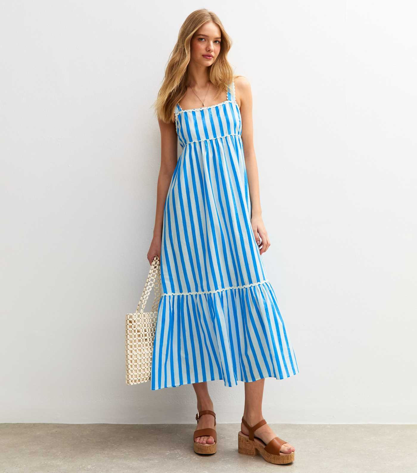 Blue Striped Scalloped Edge Midi Dress | New Look | New Look (UK)