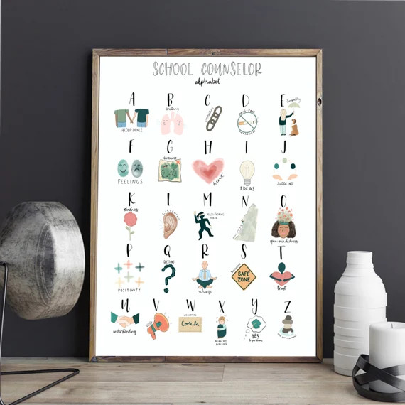 School Counselor Alphabet Print - counseling gift ABC office wall decor | Etsy (US)