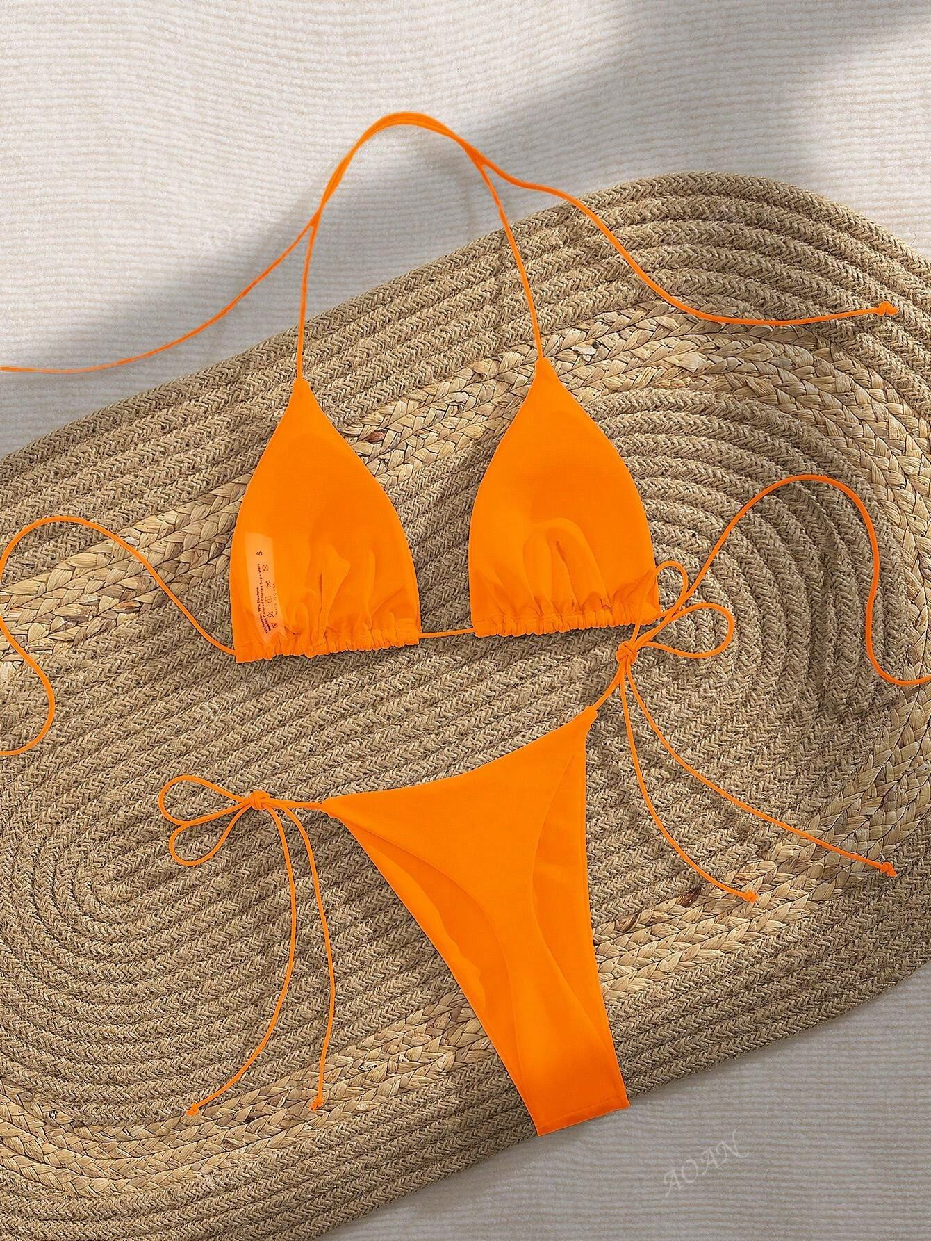 Neue weiche Einfarbige Träger-Neckholder-Rückenfrei Party Spaghetti-Träger Bikini-Set, elegant... | SHEIN