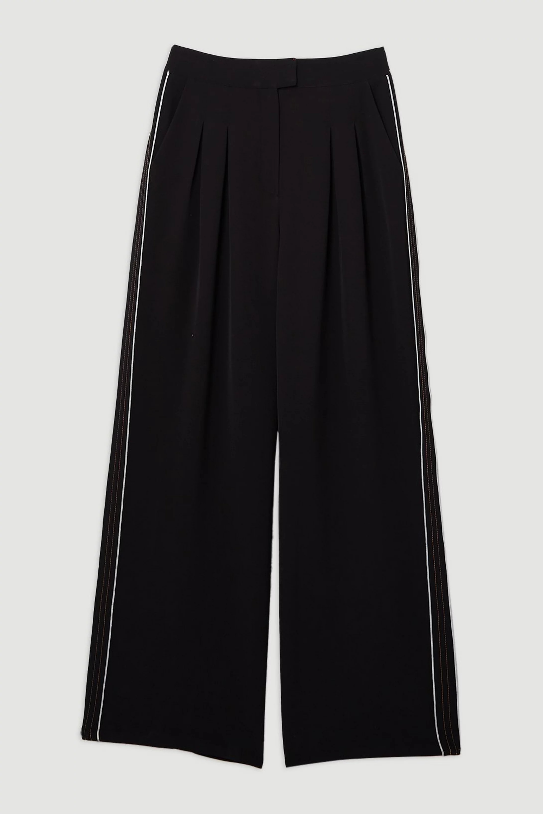 Tall Soft Tailored Contrast Tipped Wide Leg Trouser | Karen Millen UK + IE + DE + NL