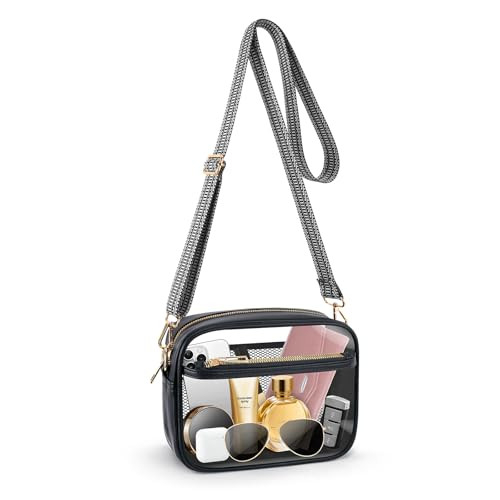 MOMSIV C-lear Bag for Stadium Events, C-lear Crossbody Bag with Front Pocket & Mesh Pocket C-lear Purse Bag for Concerts Sports Festivals Black | Amazon (US)