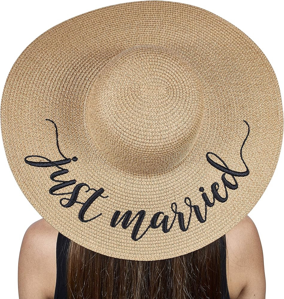 Womens Embroidered Straw Sun Hat Bridal Shower Gift Bachelorette Honeymoon | Amazon (US)
