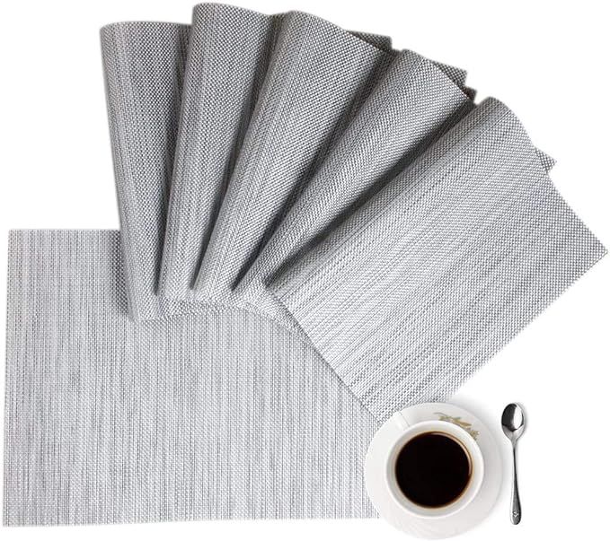 Placemats Placemats for Dining Table Gray Table Mats Set of 6 Easy to Clean Wipeable Washable Mod... | Amazon (US)