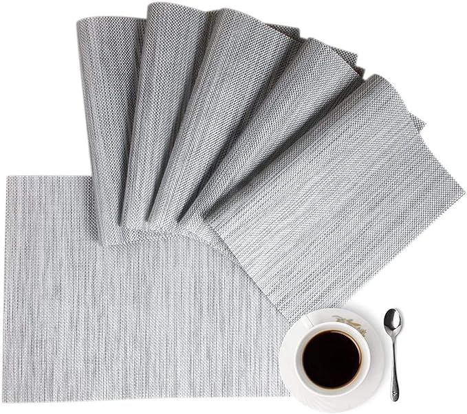 Placemats Placemats for Dining Table Gray Table Mats Set of 6 Easy to Clean Wipeable Washable Mod... | Amazon (US)
