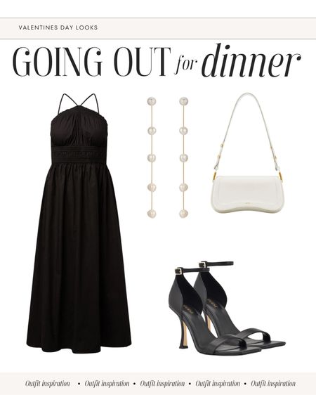 Valentines Day Look | Date Night Outfit Inspiration | Going out for Dinner | Rachel Parcell : Black Halter Midi length black dress, smocked waist, pearl drop gold earrings, nordstrom, joy faux leather shoulder bag purse cream, romantic, feminine, timeless, Affordable, Neutral, Mom Style, Comfortable Chic, Size S Small, size 2-4, Guess brand, black yael ankle strap sandals heels, shoes size 8 or 8 1/2 US Size

#LTKsalealert #LTKSeasonal #LTKstyletip