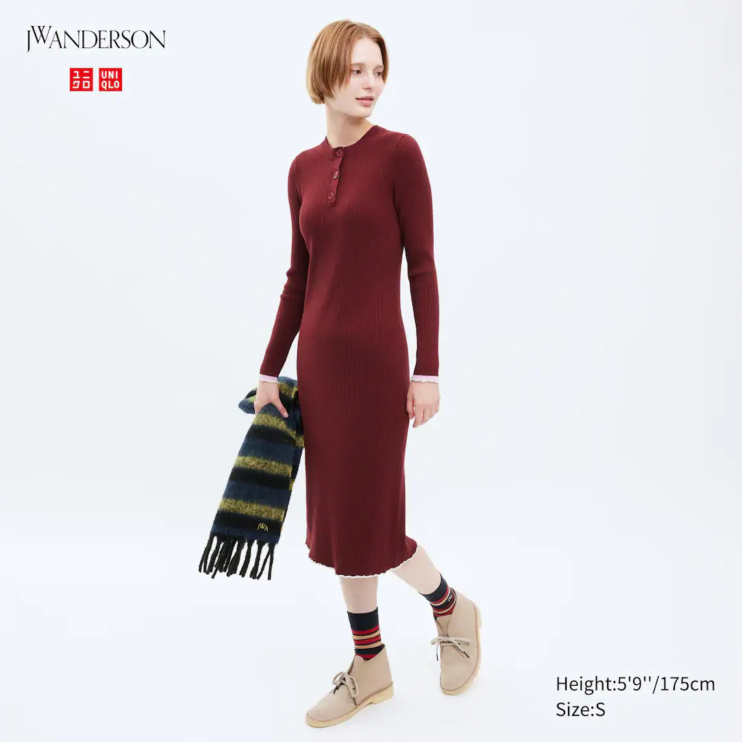 RIBBED KNIT LONG SLEEVED DRESS | UNIQLO (UK)