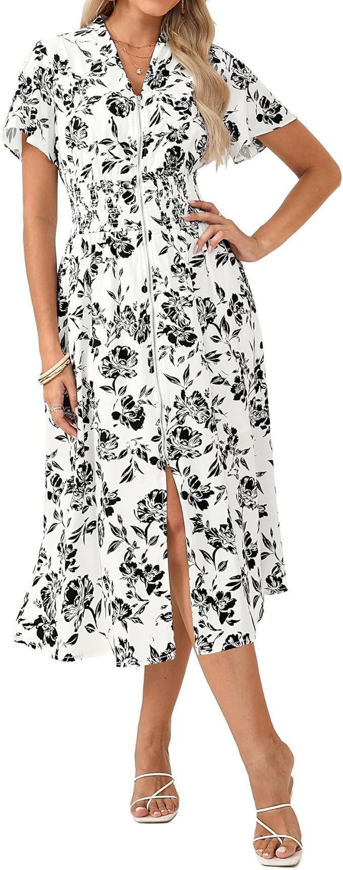 GRACE KARIN Womens Summer Maxi Floral Dress Casual 2026 Long Zipper Dresses Boho Flowy Beach Vaca... | Amazon (US)