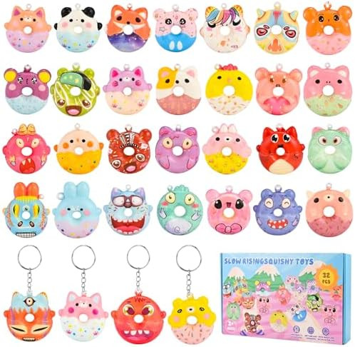 GOLDGE 32 Pcs Squishy Donut Keychains (Not Attached) - Colorful Party Favors, Goodie Bag, Pinata ... | Amazon (US)