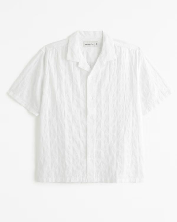 Men's Camp Collar Embroidered Button-Up Shirt | Men's Clearance | Abercrombie.com | Abercrombie & Fitch (US)