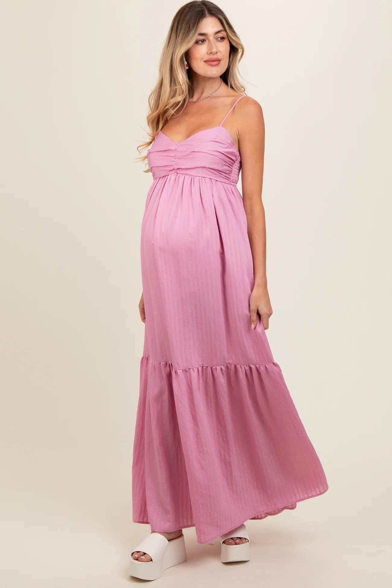 Pink Monochrome Stripe Maternity Maxi Dress | PinkBlush Maternity
