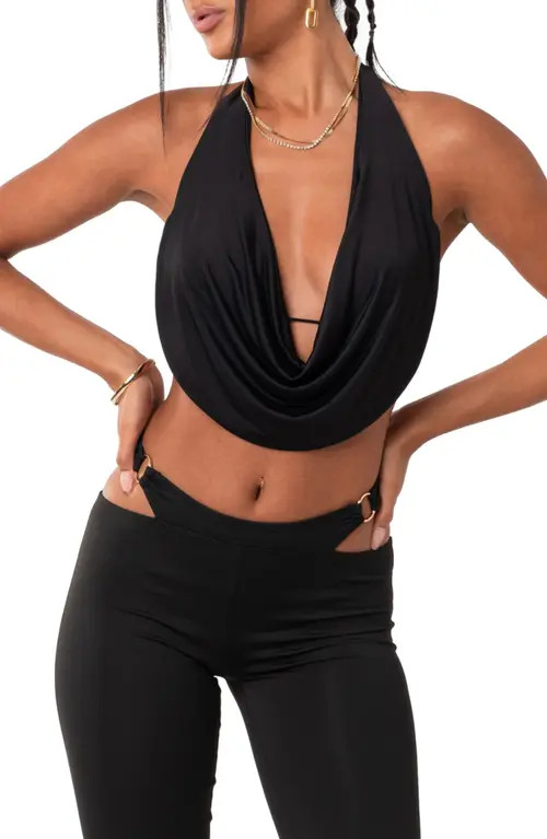EDIKTED Monique Open Back Crop Top in Black at Nordstrom, Size Large | Nordstrom