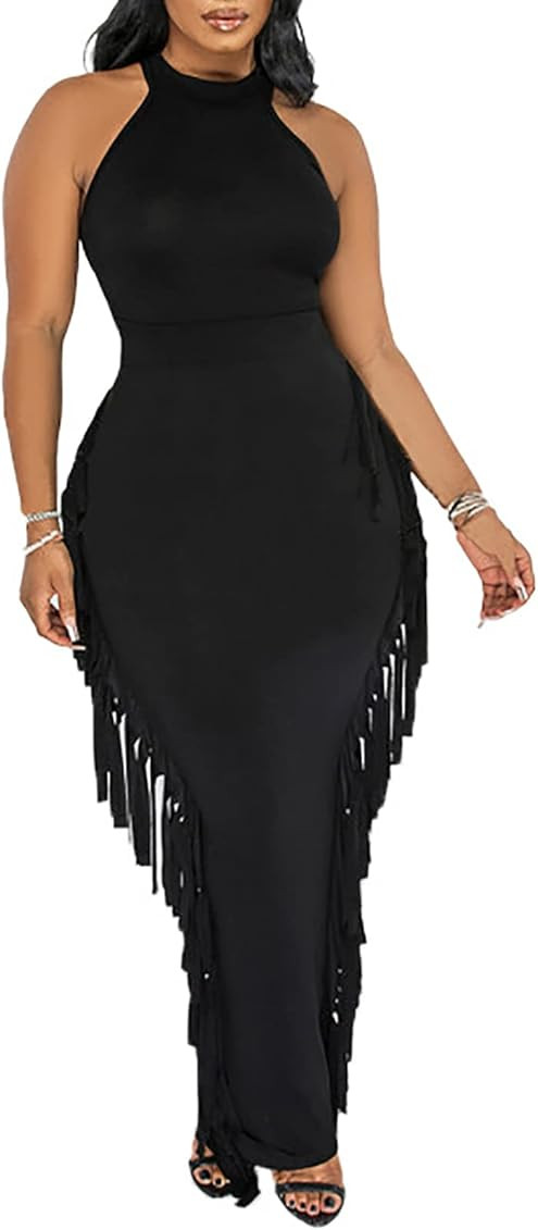 Rimhold Womens Casual 2 Piece Dress Outfit Sleeveless Bodycon Top and Tassel Long Pencil Skirt Sets | Amazon (US)
