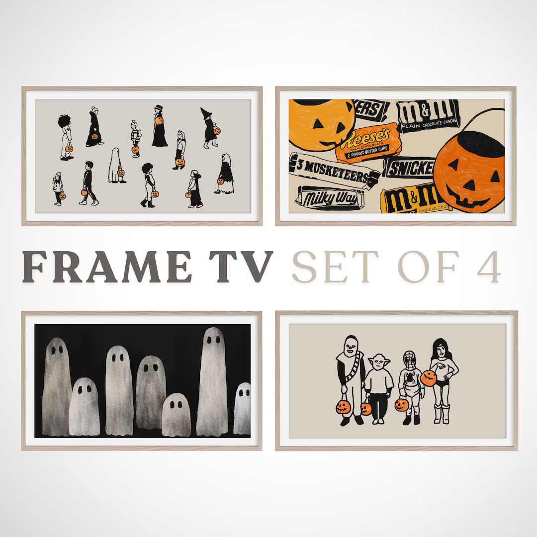 Frame TV Halloween Art Bundle | Set of 4, Neutral Fall Halloween TV Art, Black and White, Frame t... | Etsy (US)