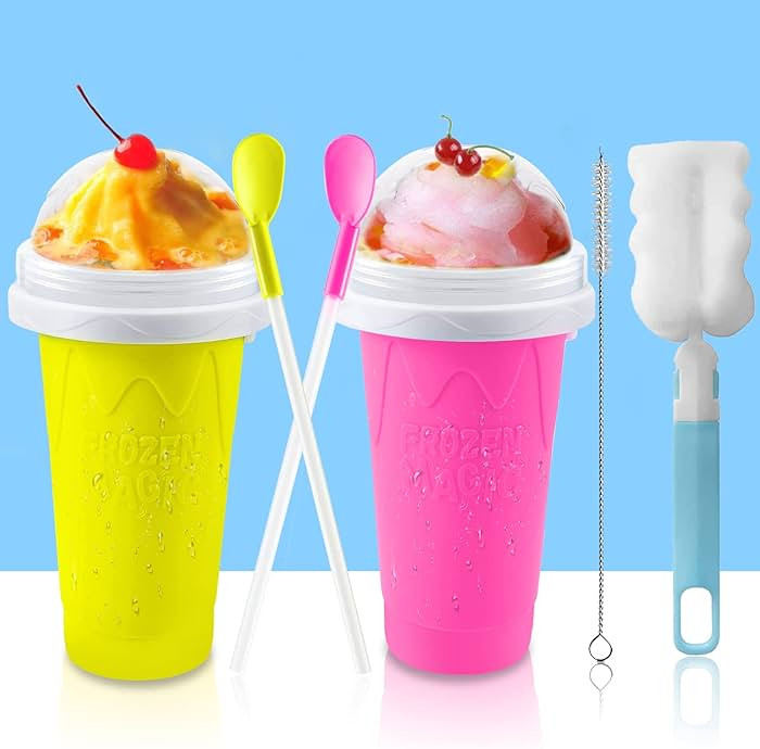 QwayHome 2PC Slushie Maker Cup,DIY Frozen Magic Slushy Cup,Double Layers Silica Smoothie Pinch Ic... | Amazon (US)