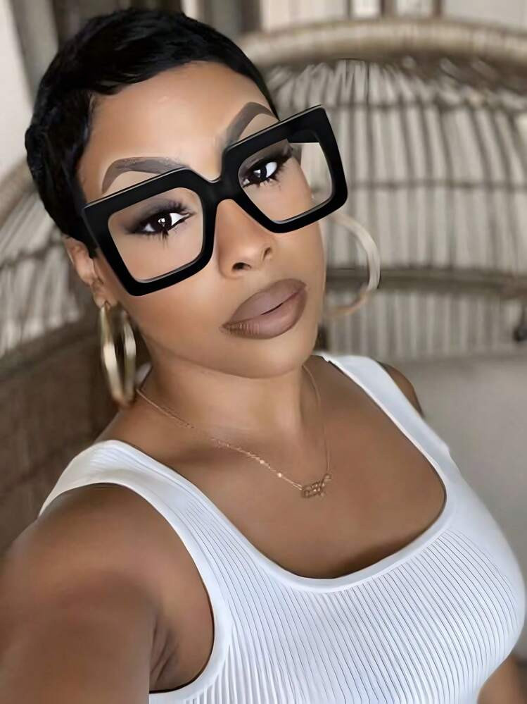 1pc Women's Oversized Square Black Plastic Thick Framed Classic Elegant Retro Casual European And American Street Style Decorative Vacation Eyeglasses Blue Light Glasses Accessories For Women | SHEIN