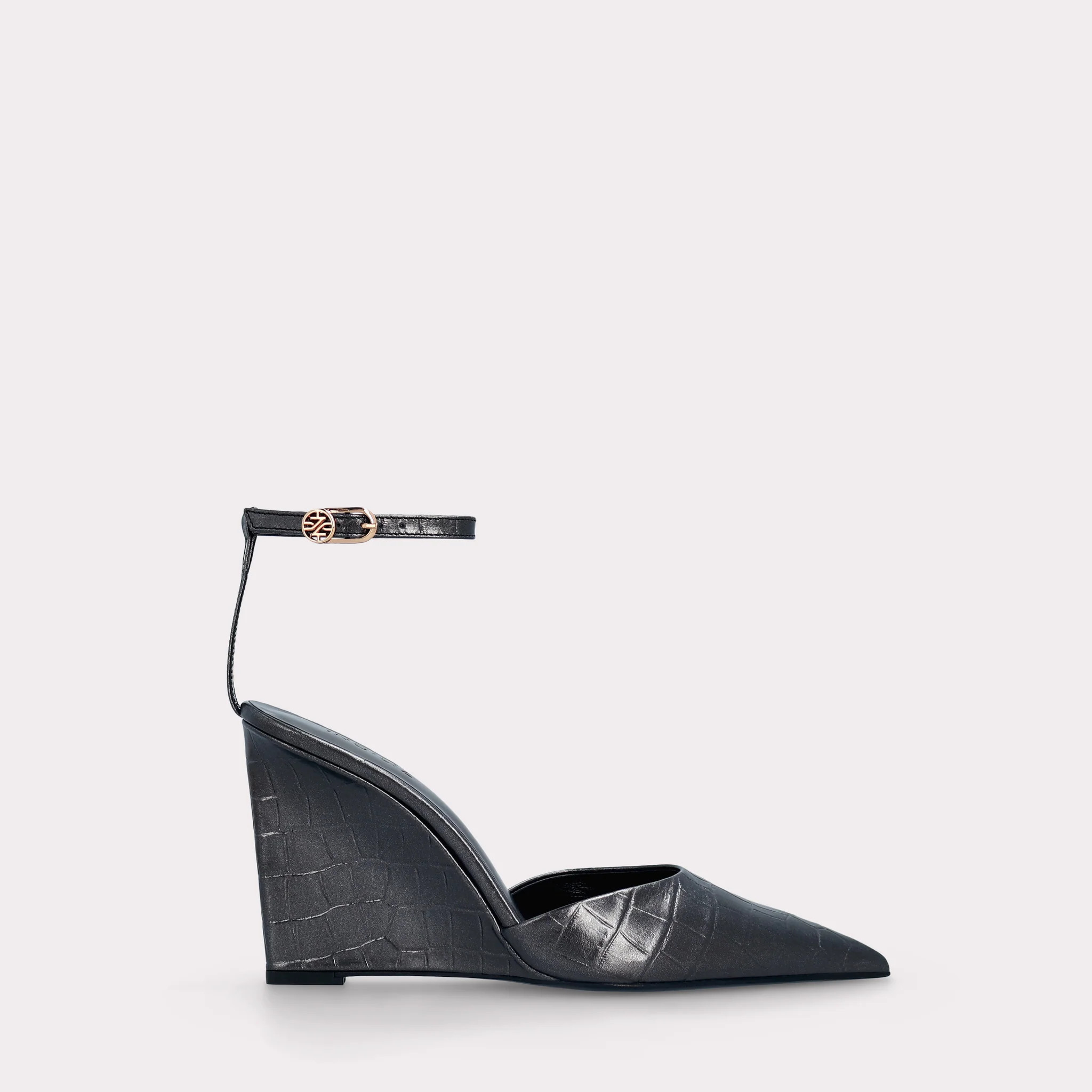 MONA GUNMETAL COLOR CROCO EMBOSSED LEATHER SANDALS | INGILIZ