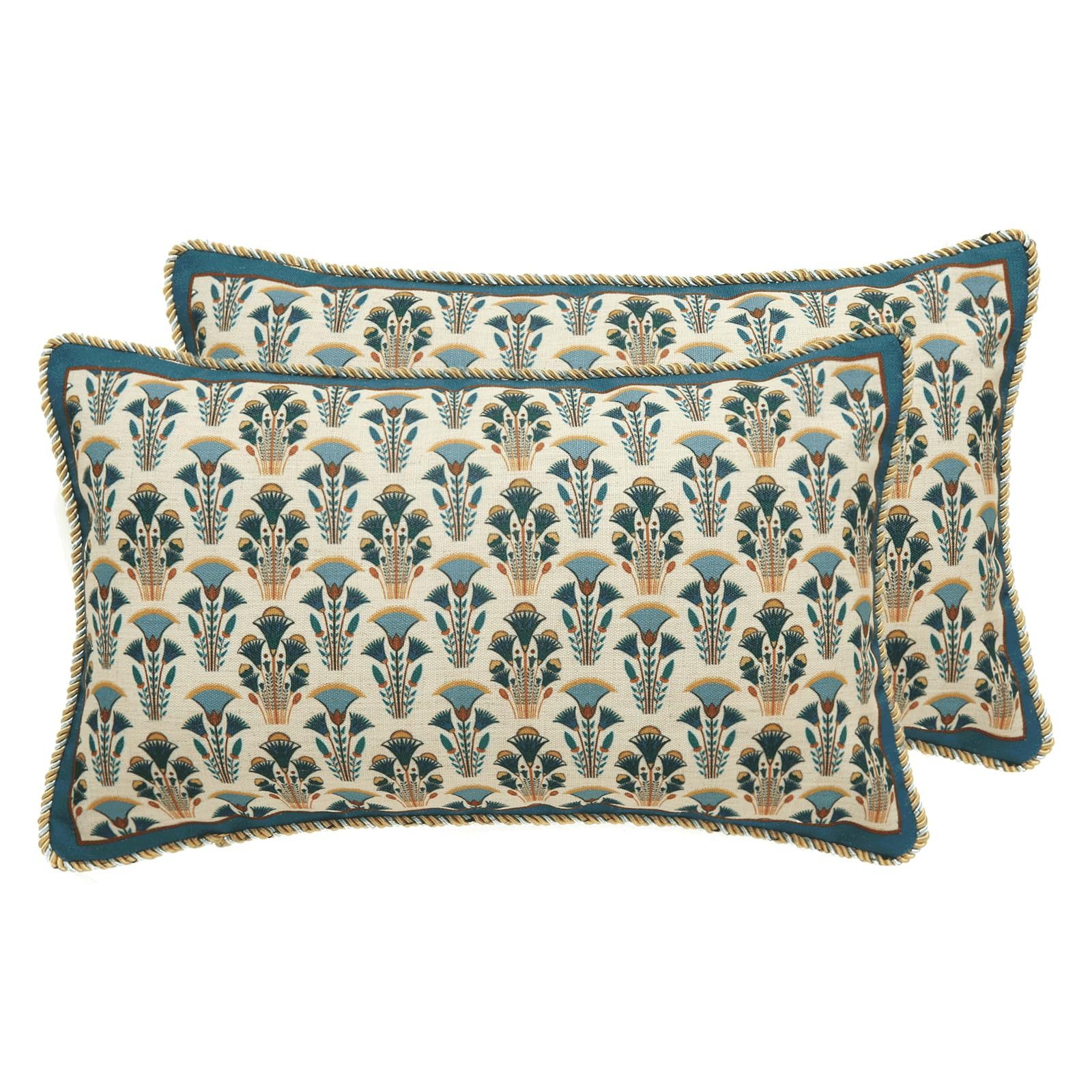 patdrea Designer Rectangle Throw Pillow Covers Set of 2,Rustic Vintage Blue Linen with Floral Pat... | Amazon (US)