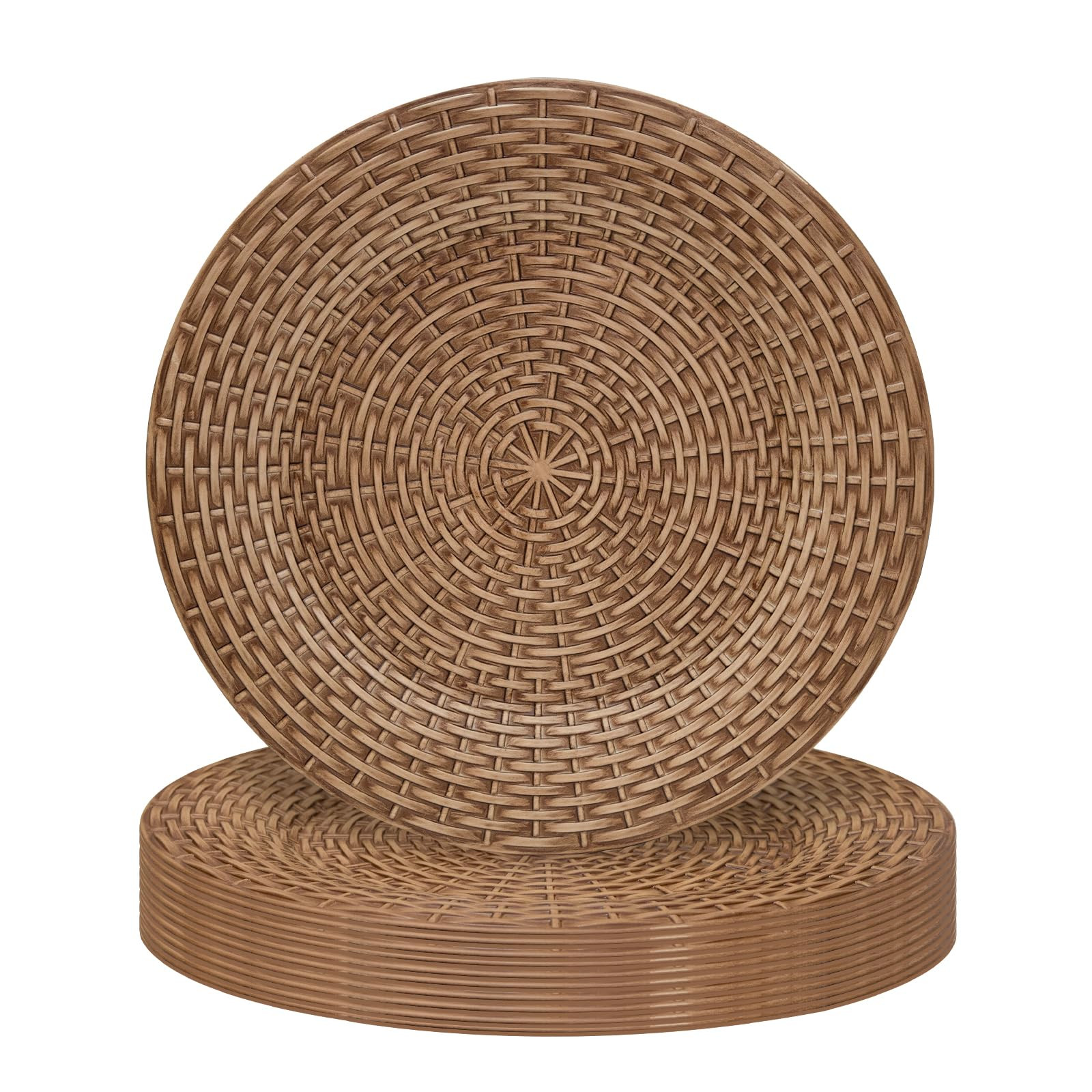 MAONAME Faux Rattan Charger Plates Set of 12, Table Chargers for Dinner Plates, 13" Round Brown P... | Amazon (US)