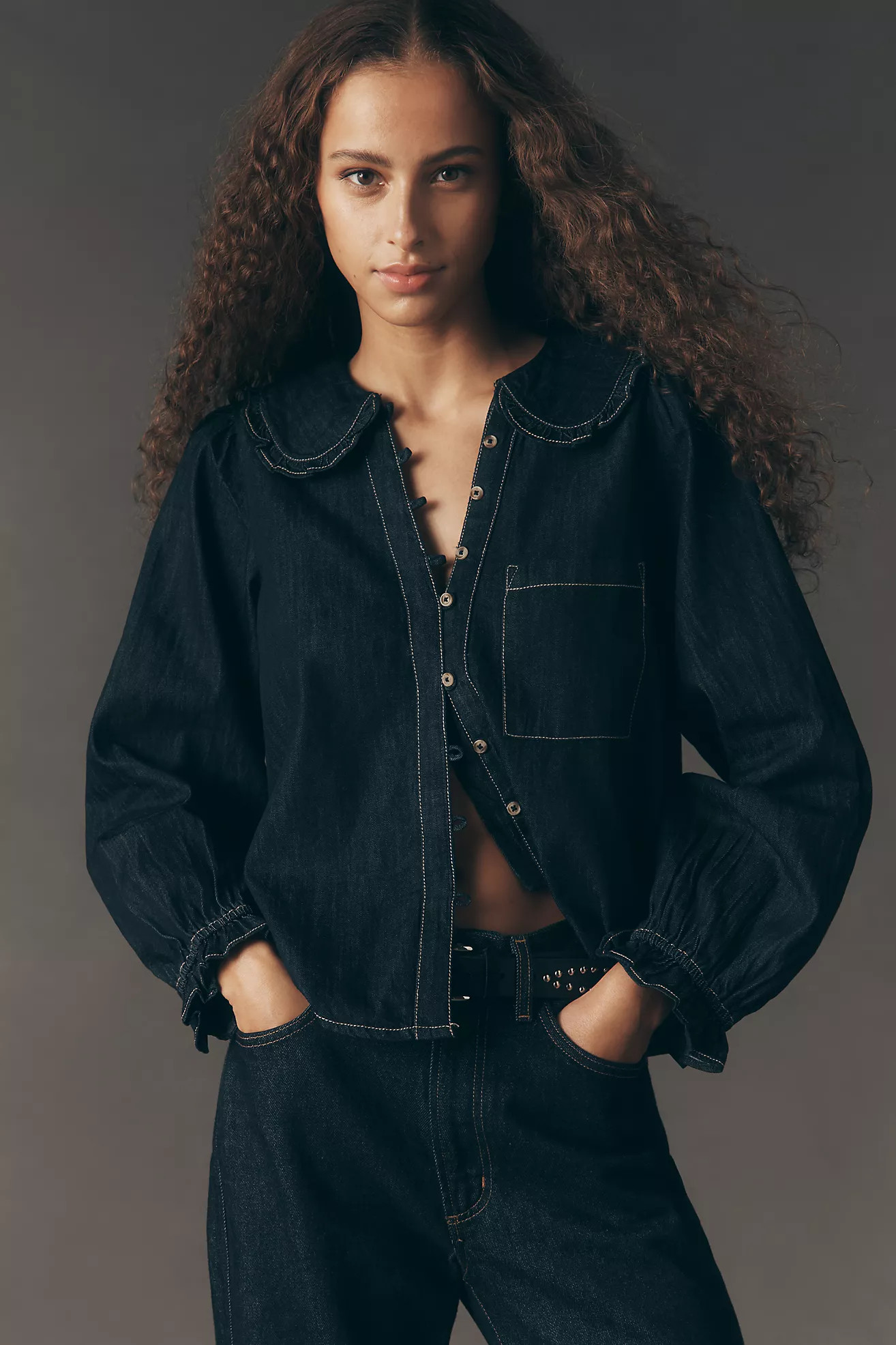 The Keira Denim Long-Sleeve Blouse by Pilcro | Anthropologie (US)