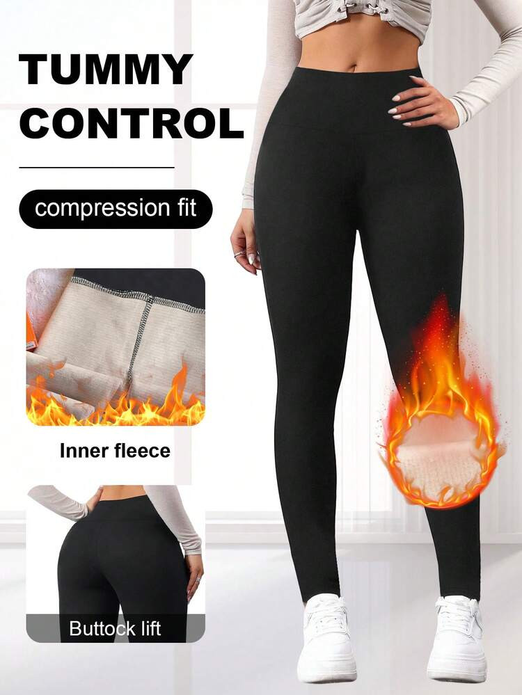 1pc Women's High Waist Thermal Lined Leggings - Thick Warm Stretchy Thermal Pants, Suitable For Outdoor Wear, Opaque Solid Color Fabric Elongates Leg Lines, Thick And Warm, Soft Lining, Stretchy Material, Ideal Choice For Cold Weather Enthusiasts.,Winter | SHEIN