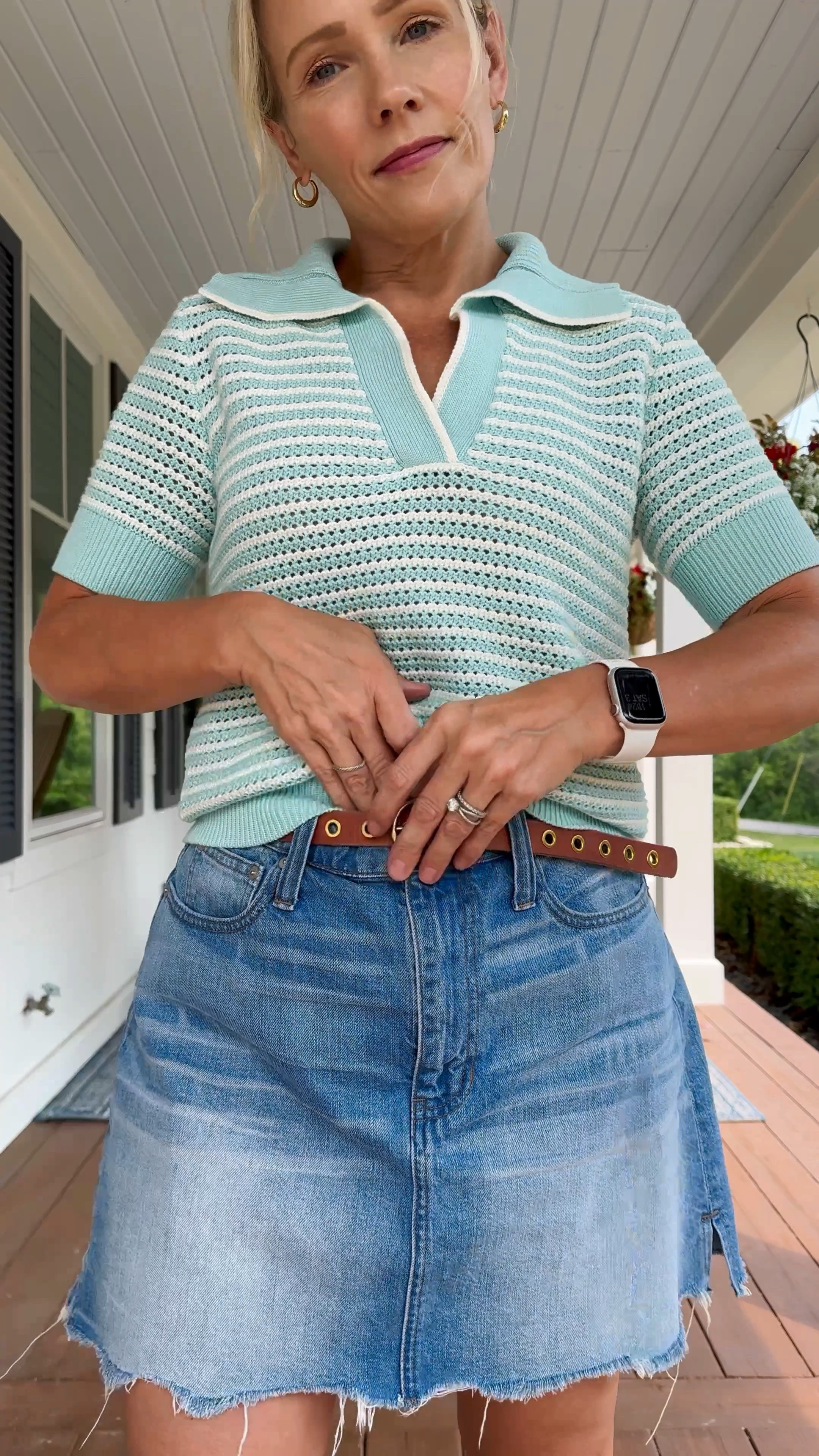 An breathable open knit polo (runs slightly large, I’m wearing a small),  breezy denim skirt, and Birkenstock sandals for a 🥵 summer day. 

Linked hair ties and sunscreen too 😉

♥️ Claire 

#LTKFindsUnder50 #LTKFindsUnder100 #LTKSeasonal