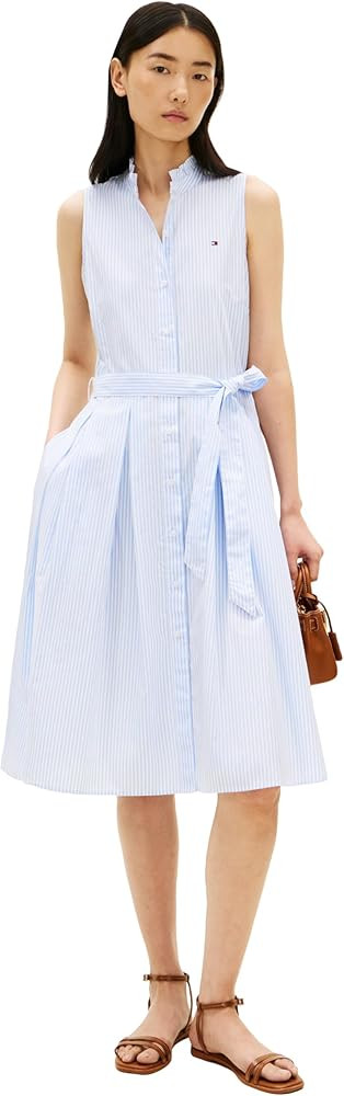Tommy Hilfiger Women's Poplin Frill Sleeveless Shirt Dress | Amazon (US)