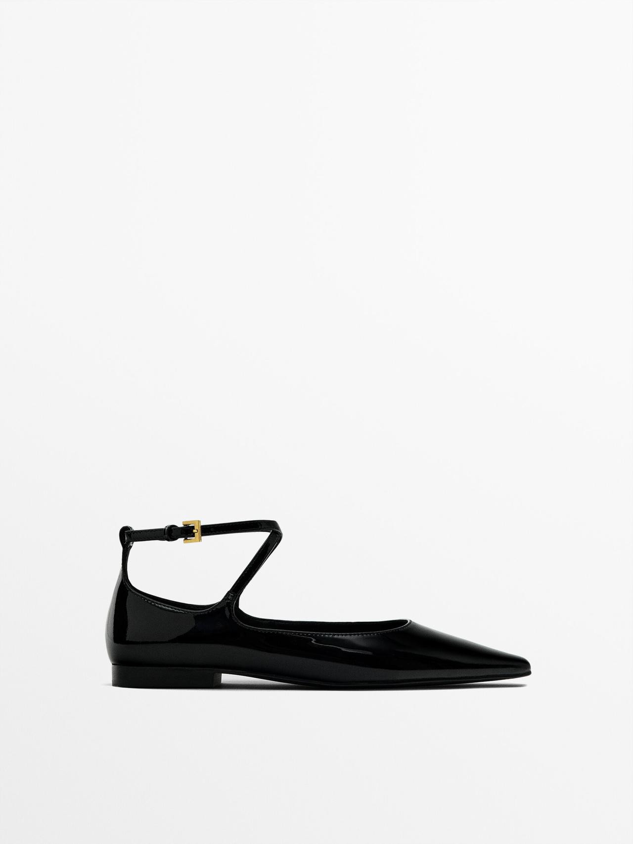 Leather ballet flats with buckled strap | Massimo Dutti UK