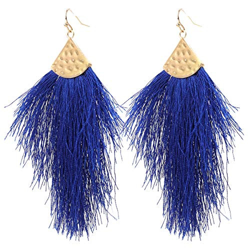 Vine Gems Fringe Feather Earrings for Women - Boho Tassel Jewellery – Sapphire | Amazon (US)