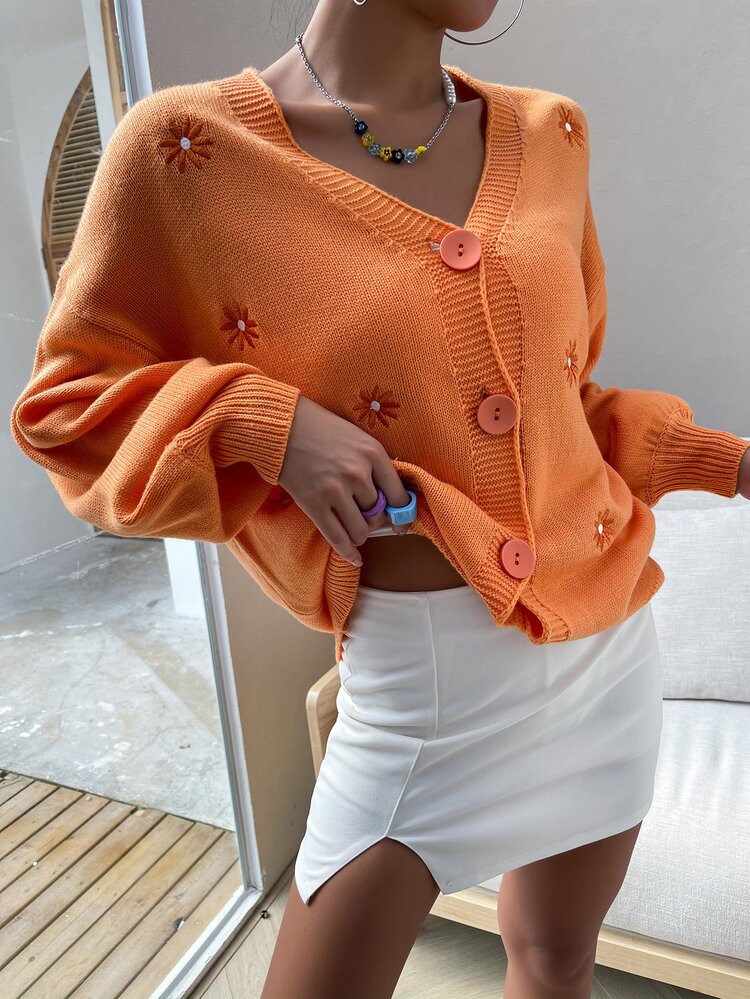 Drop Shoulder Floral Pattern Cardigan | SHEIN