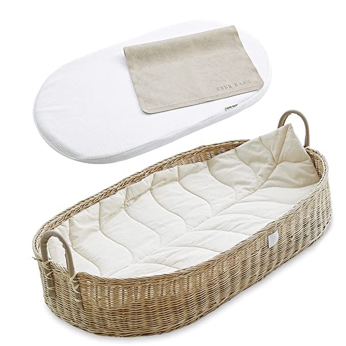 Bebe Bask - - Handmade Baby Changing Basket - - 100% Natural Organic Rattan & Cotton Moses Basket... | Amazon (US)