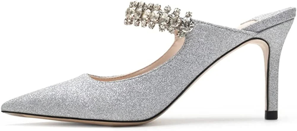 ARQA Crystal Kitten Heels Pointed Toe Heeled Mules Patent Leather Dress Pumps Slip-on Slingback S... | Walmart (US)