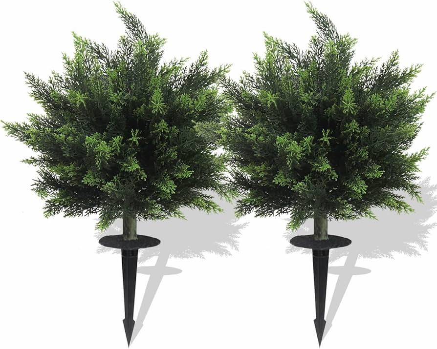 26.1inch Artificial Topiary Tree Set of 2 Beautiful Realistic Faux Cedar Pines Christmas Trees UV... | Amazon (US)