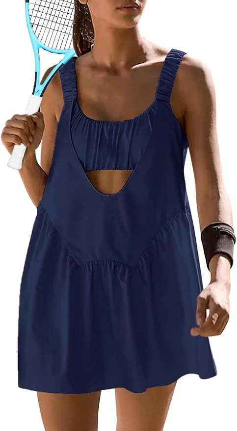 Women Tennis Dress with Built in Shorts and Bra Sleeveless Casual Backless Golf Dress Athletic Dr... | Amazon (US)