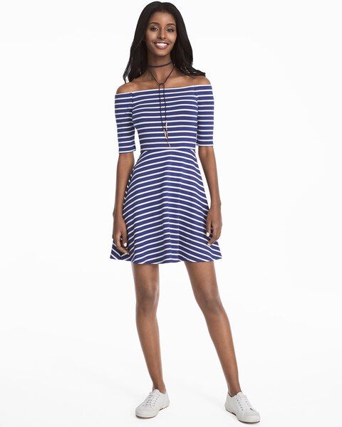 Women's Off-the-Shoulder Striped Sneaker Dress by White House Black Market | White House Black Market