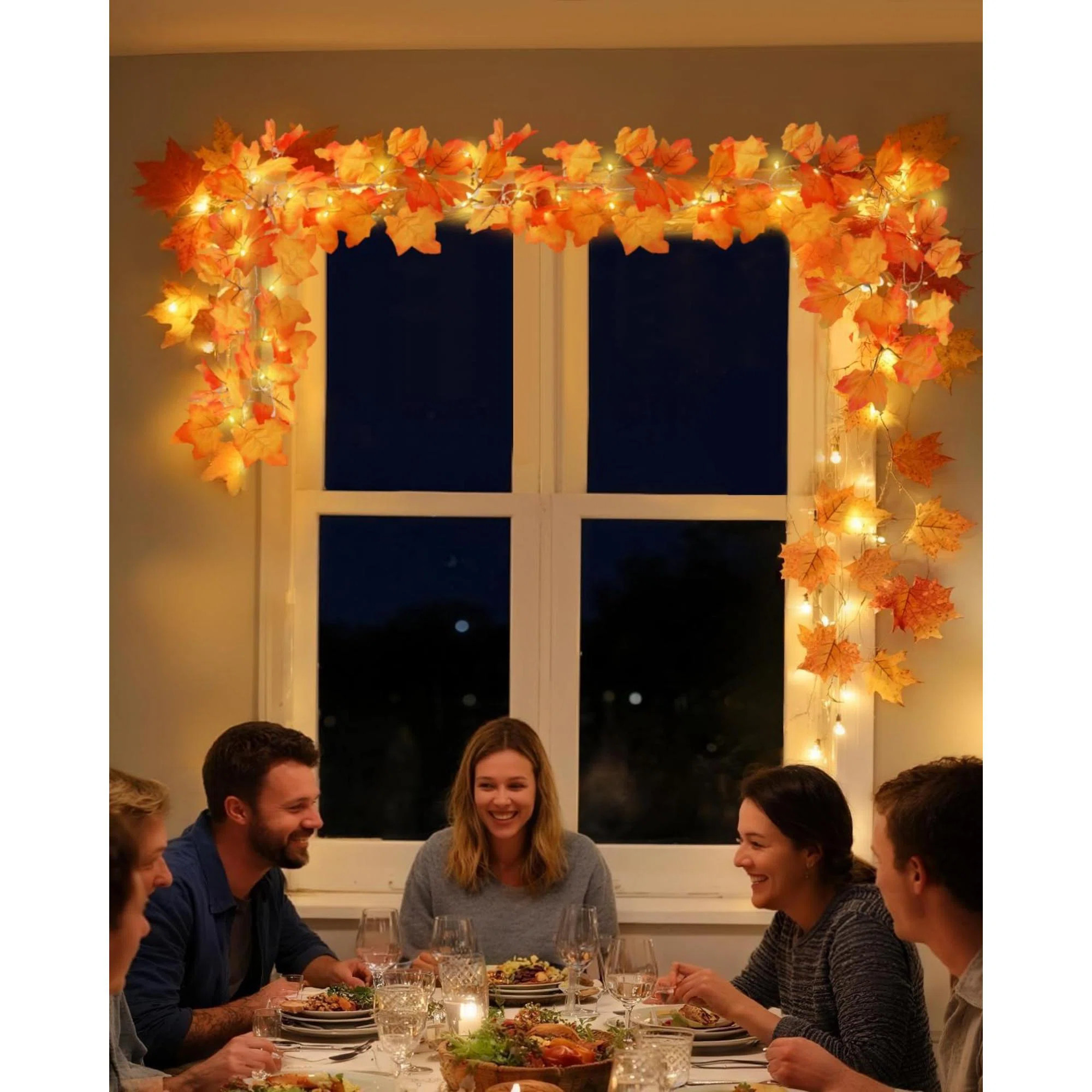 The Holiday Aisle® Fall Decor [2 Pack] Lighted Fall Garland, Total LED Thanksgiving Decorations ... | Wayfair North America