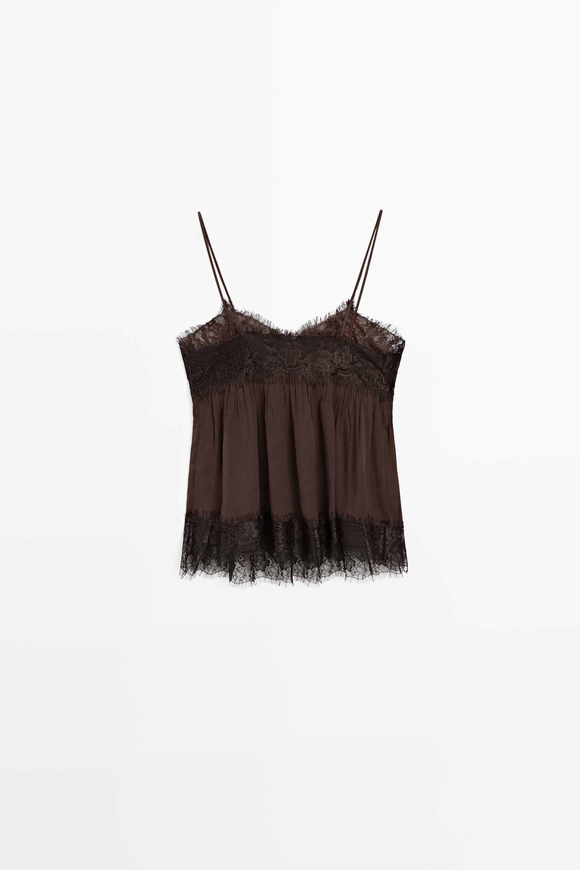 Camisole top with contrast lace detail | Massimo Dutti US