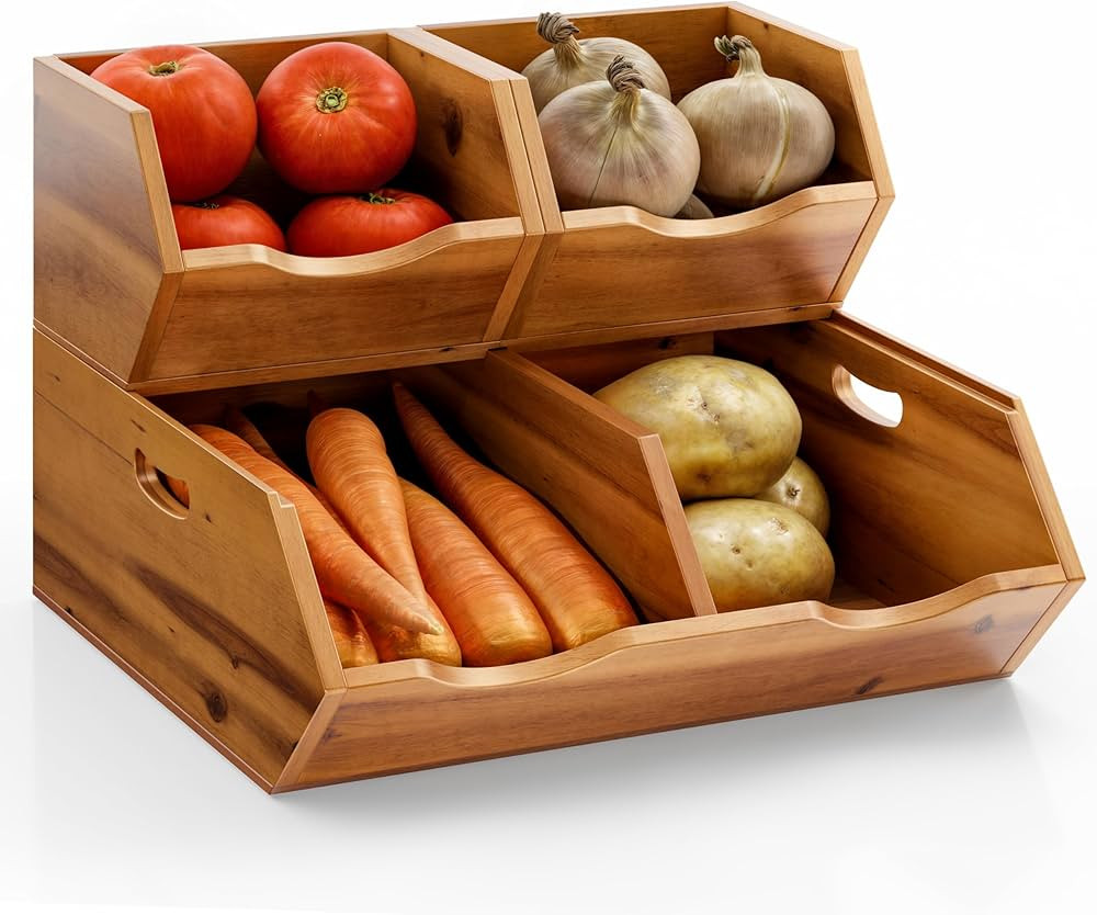 HOLANA Acacia Wood Pantry Storage Bins - Wooden Stackable Baskets - Potato and Onion Storage - Fr... | Amazon (CA)
