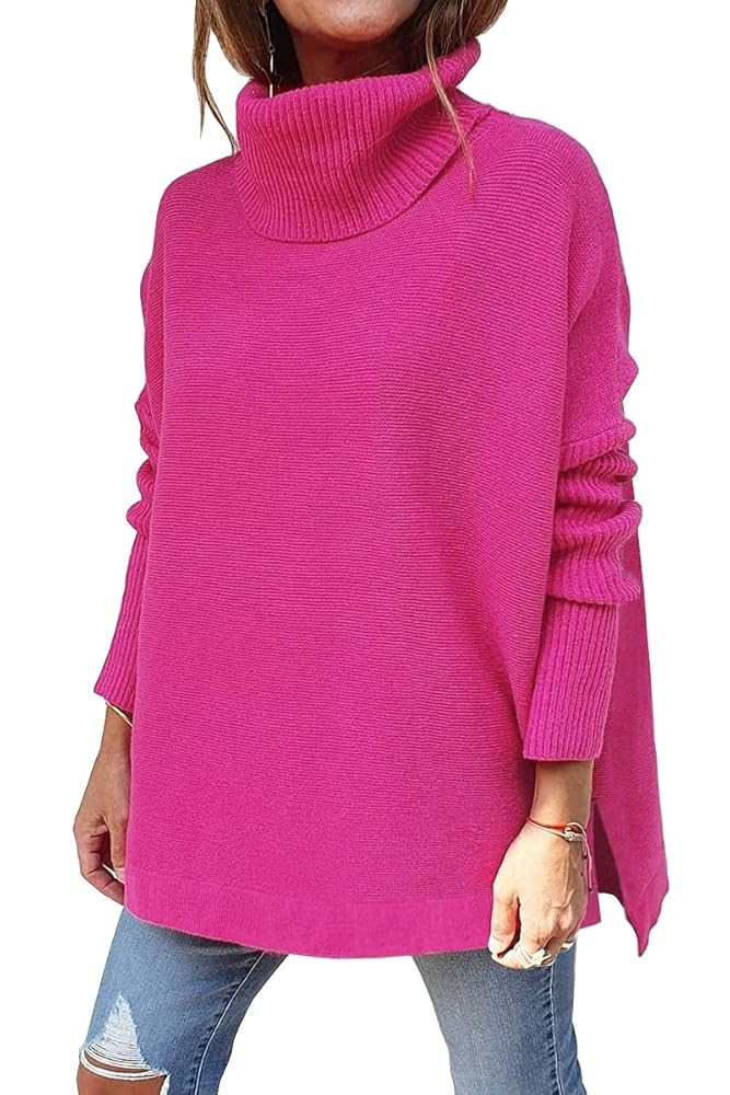 LILLUSORY Women's Turtleneck Oversized Sweaters Long Batwing Sleeve Spilt Hem Tunic Pullover Knit... | Amazon (US)