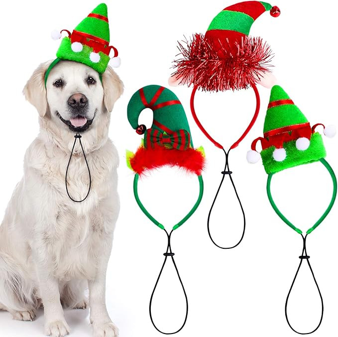 Aneco 3 Pack Christmas Puppy Dog Elf Headband Christmas Pet Elf Costume Hair Hoop Pet Hat for Dog... | Amazon (US)