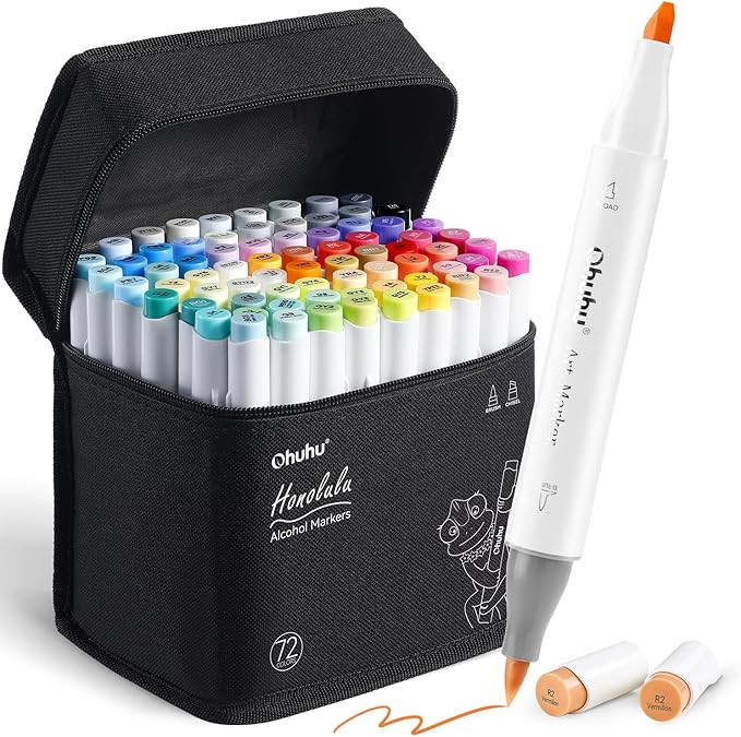 Ohuhu Alcohol Markers Brush Tip - Double Tipped Art Marker Set for Artist Illustration - 72 Color... | Amazon (US)