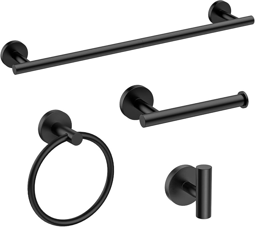 USHOWER Matte Black Bathroom Hardware Set, Modern 24-Inch Towel Bar Set Wall Mounted, Durable SUS... | Amazon (US)