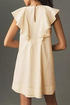 Women's Summer Mini Dress Ruffle Sleeveless Shift Dress Casual V Neck Button Front Loose Dress | Amazon (US)