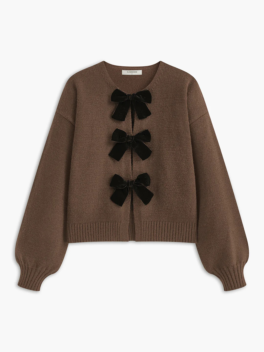 Velvet-Bow Lantern Sleeve Sweater | Commense